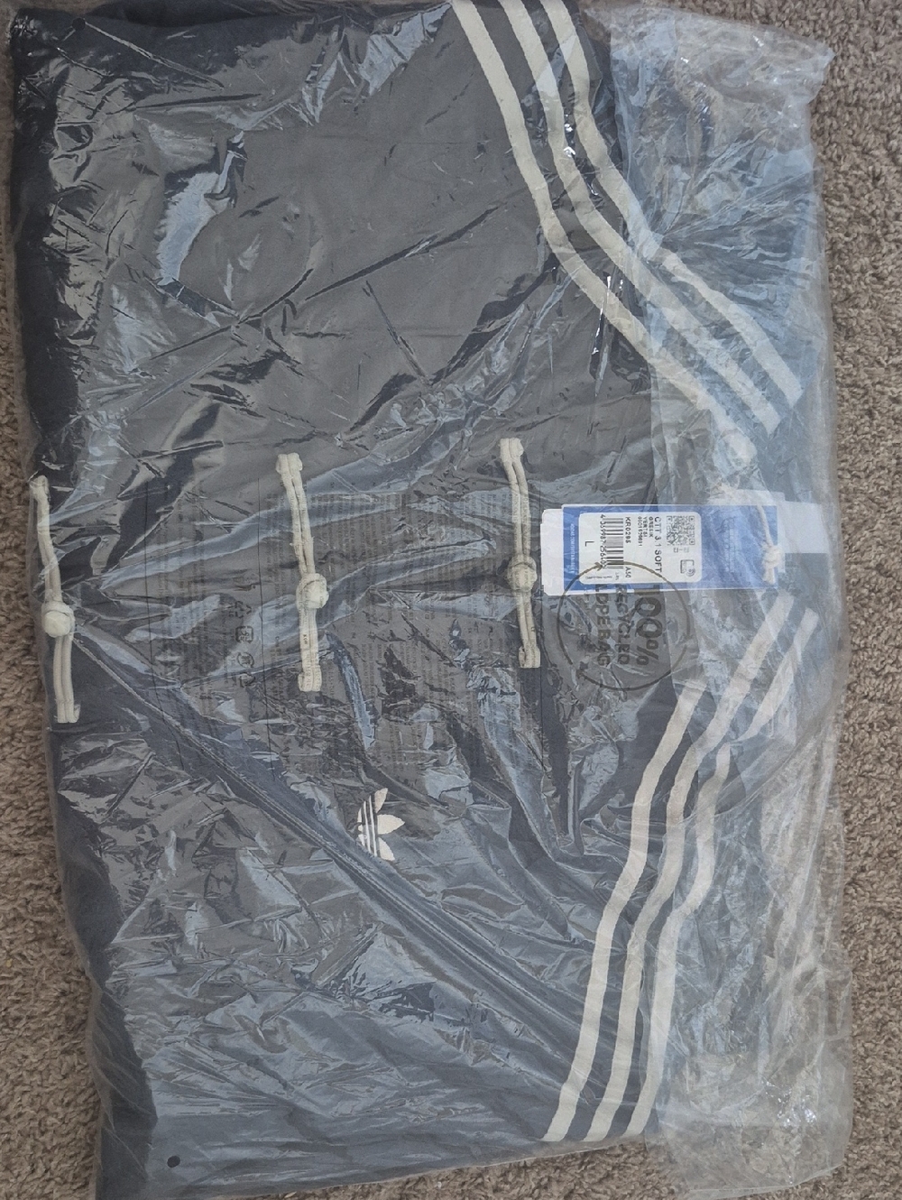 adidas Navy Pullover Hoodie with White Three-Stripes L